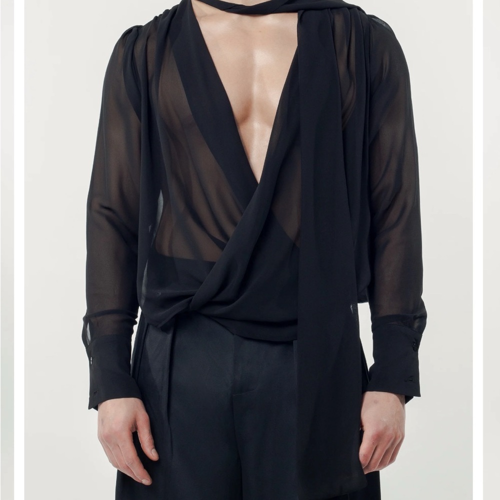 Men's Black Sheer Button Down Shirt